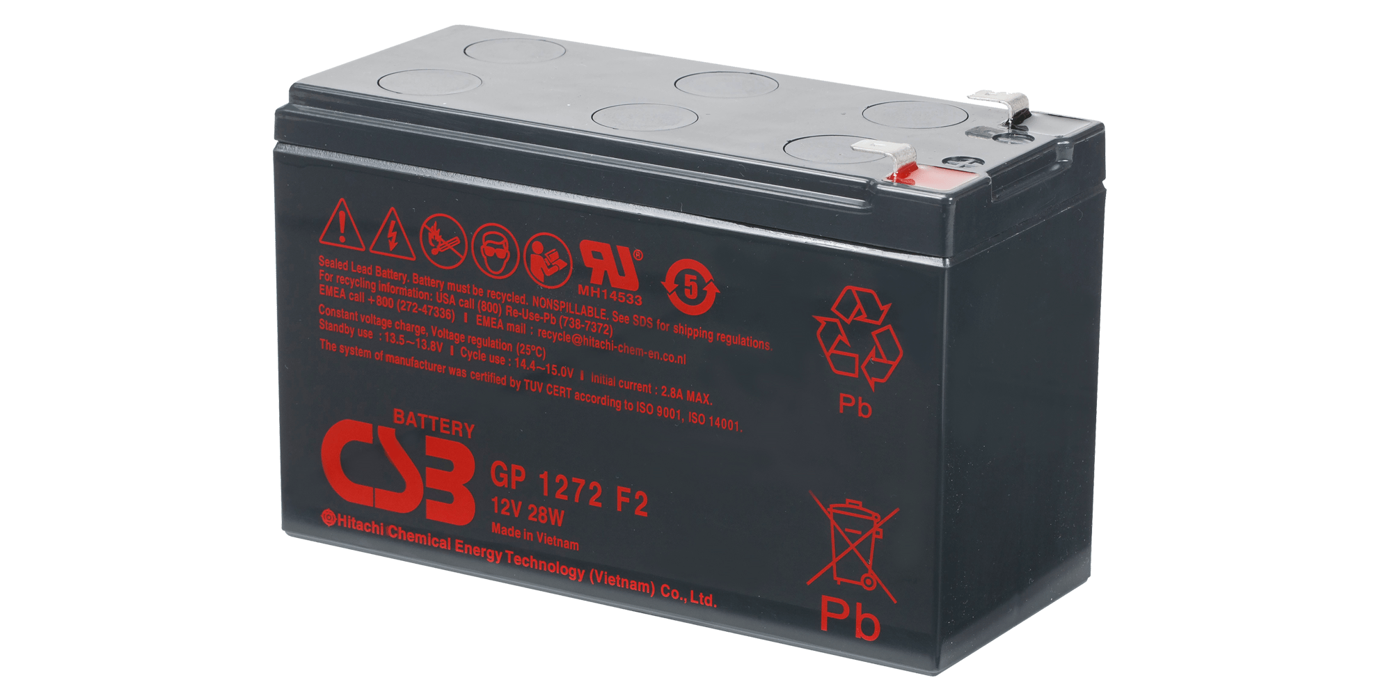 Bateria GP1272 F2 12VDC 7,2Ah para nobreaks - CSB longa vida 5 anos - SMS CSB - Baterias